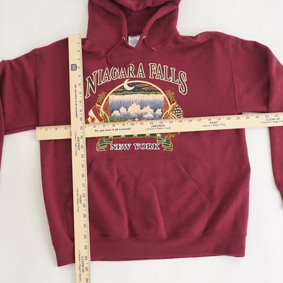 Vintage Niagara Falls Hoodie Maroon Graphic USA Souvenir 90s Travel Sweatshirt M - Picture 3 of 10